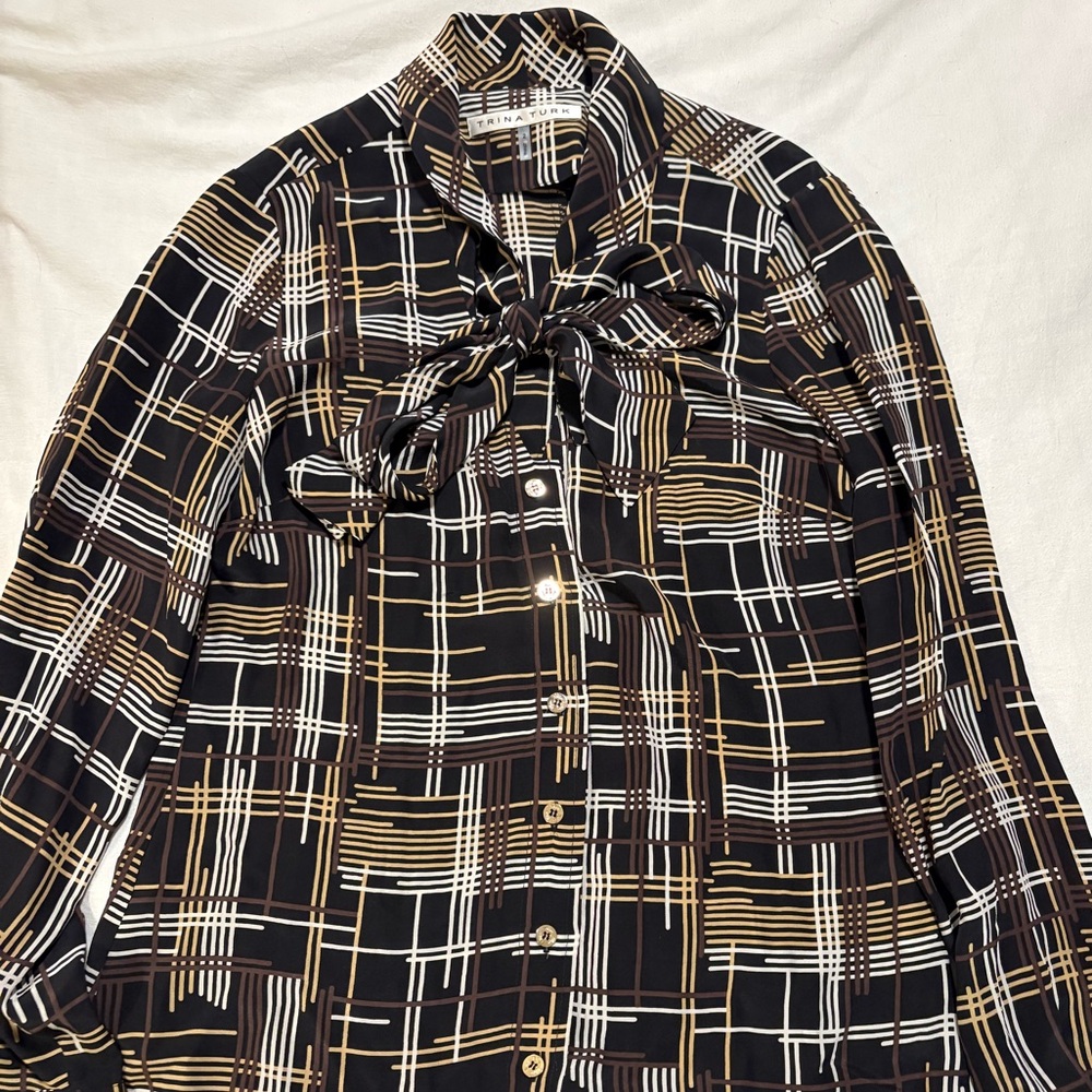 Silk Trina Turk Plaid Button Down Shirt